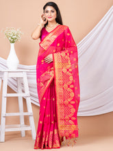 Pink & Golden floral design silk cotton handloom saree