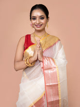 Laa Calcutta White & Red kota Paisley motifs zari par silk saree for women