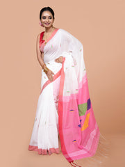 Laa Calcutta Off White & Multi Floral printed silk blend saree for women