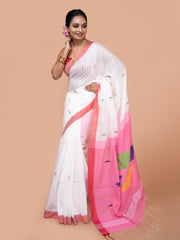 Laa Calcutta Off White & Multi Floral printed silk blend saree for women