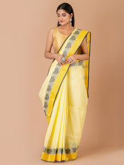 Yellow & Multi pure cotton woven design taant saree