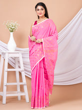 Pink & Golden polka dots silk cotton handloom saree