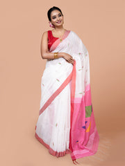 Laa Calcutta Off White & Multi Floral printed silk blend saree for women