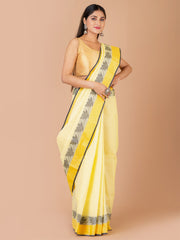 Yellow & Multi pure cotton woven design taant saree