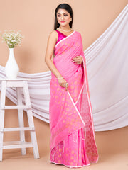 Pink & Golden polka dots silk cotton handloom saree