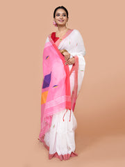 Laa Calcutta Off White & Multi Floral printed silk blend saree for women
