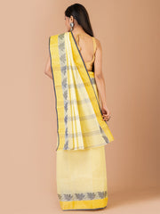 Yellow & Multi pure cotton woven design taant saree