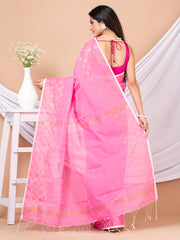 Pink & Golden polka dots silk cotton handloom saree