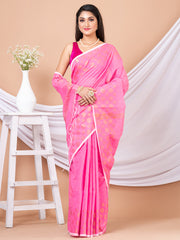 Pink & Golden polka dots silk cotton handloom saree