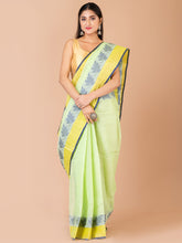 Green & Multi pure cotton woven design taant saree