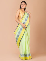 Green & Multi pure cotton woven design taant saree