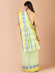 Green & Multi pure cotton woven design taant saree