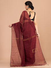 Laa Calcutta Maroon silk cotton embllished box sequence saree