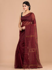 Laa Calcutta Maroon silk cotton embllished box sequence saree