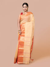 Laa Calcutta Beige & Red pure cotton woven design Zari per Taant saree for women