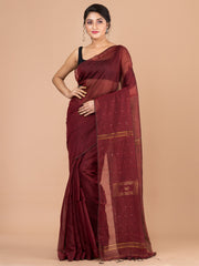 Laa Calcutta Maroon silk cotton embllished box sequence saree