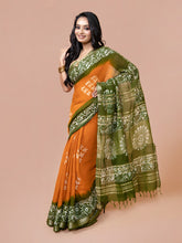 Laa Calcutta Yellow & Green batik linen saree for women
