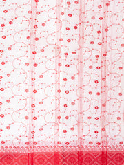 Laa Calcutta White & Red pure cotton Taant saree