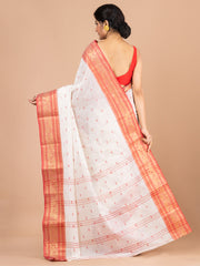 White & Red pure cotton woven design taant saree