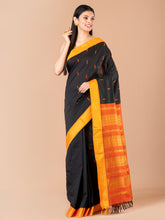 Black & Orange Silk Gadwal Saree