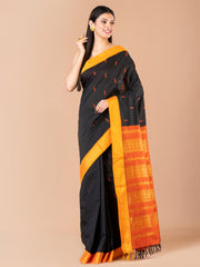 Black & Orange Silk Gadwal Saree