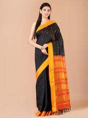 Black & Orange Silk Gadwal Saree
