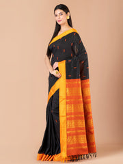 Black & Orange Silk Gadwal Saree