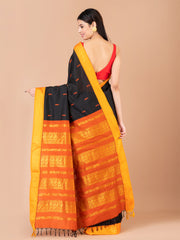 Black & Orange Silk Gadwal Saree