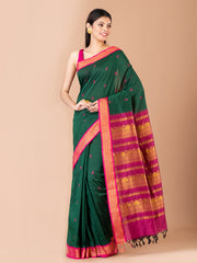 Green & Magenta Silk Gadwal Saree
