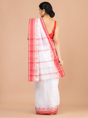 White & Red pure cotton woven design taant saree