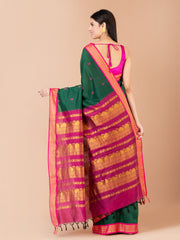 Green & Magenta Silk Gadwal Saree