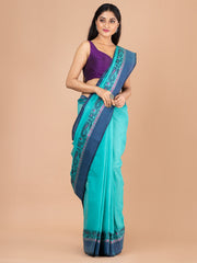 Sea Green & Blue pure cotton woven design taant saree