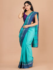 Sea Green & Blue pure cotton woven design taant saree