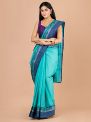 Sea Green & Blue pure cotton woven design taant saree