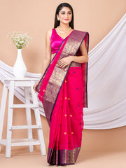 Pink & Multi Floral woven design pure cotton taant saree