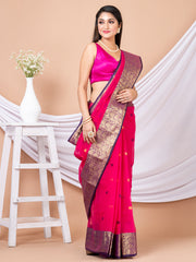 Pink & Multi Floral woven design pure cotton taant saree
