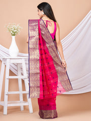 Pink & Multi Floral woven design pure cotton taant saree