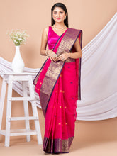 Pink & Multi Floral woven design pure cotton taant saree