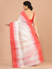 Off White & Red pure cotton woven design taant saree