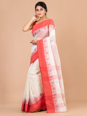 Off White & Red pure cotton woven design taant saree