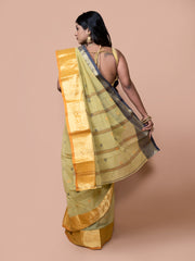 Laa Calcutta Green & Multi pure cotton woven design Zari per Taant saree for women