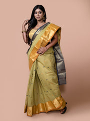 Laa Calcutta Green & Multi pure cotton woven design Zari per Taant saree for women