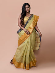 Laa Calcutta Green & Multi pure cotton woven design Zari per Taant saree for women