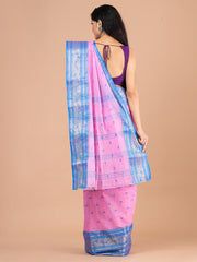 Pink & Blue pure cotton woven design taant saree