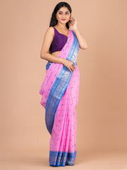 Pink & Blue pure cotton woven design taant saree