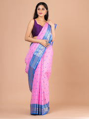 Pink & Blue pure cotton woven design taant saree