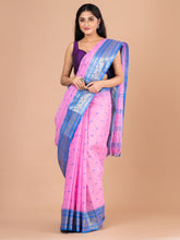 Pink & Blue pure cotton woven design taant saree