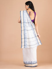 White & Grey pure cotton woven design taant saree