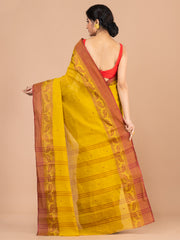 Yellow & Brown pure cotton woven design taant saree