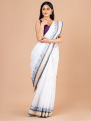 White & Grey pure cotton woven design taant saree